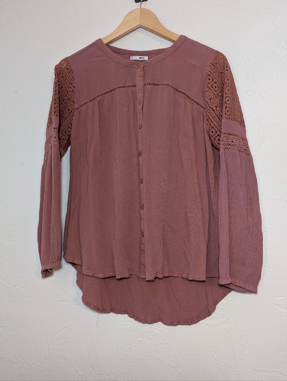 Womens Casual Flowy Boho Buttondown Crochet Sleeve Blouse Hippie Chic Whimsical